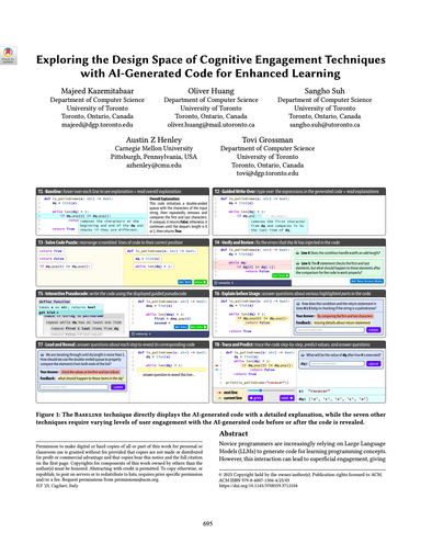Preview of Exploring the Design Space of Cognitive Engagement Techniques with AI-Generated Code for Enhanced Learning